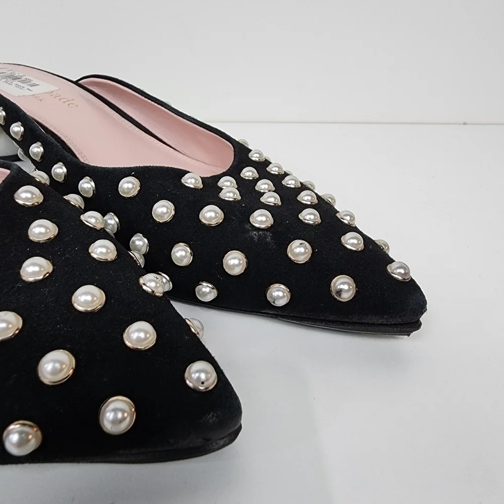 Kate spade honor pearl kitten heel mules, black, size 7